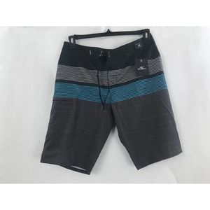 O'Neill Men's grey black blue striped Hyperfreak Board shorts swim suit 32 New